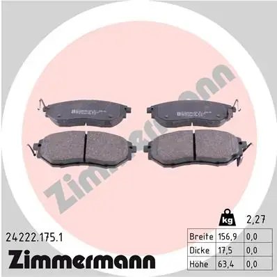 Колодки гальмівні (передні) Subaru Forester 13-/Legacy 03-09 (Sumitomo) 24222.175.1 ZIMMERMANN 24222-175-1 (фото 1)