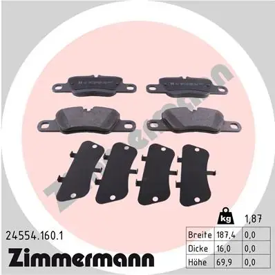 Колодки гальмівні (задні) Porsche 911/Panamera 09- (Brembo) 24554.160.1 ZIMMERMANN 24554-160-1 (фото 1)