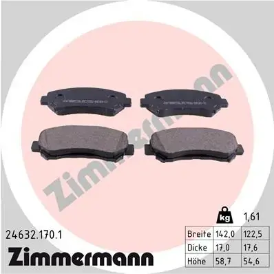 Колодки гальмівні (передні) Nissan Qashqai/X-Trail 07-13 (141.9x58.8x17) (Sumitomo, Akebono) 24632.170.1 ZIMMERMANN 24632-170-1 (фото 1)