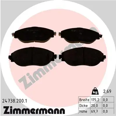Колодки гальмівні (передні) Audi A3/Q3/VW Arteon/Tiguan 17- (TRW) (175.2x69.7x20) 24738.200.1 ZIMMERMANN 24738-200-1 (фото 1)