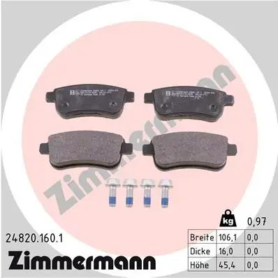Колодки гальмівні (задні) Renault Fluence/Megane/Scenic 08- (Bosch) 24820.160.1 ZIMMERMANN 24820-160-1 (фото 1)
