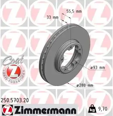 Диск гальмівний (передній) Ford Transit 2.0 EcoBlue 19- (288x33) 250.5703.20 ZIMMERMANN 250-5703-20 (фото 1)