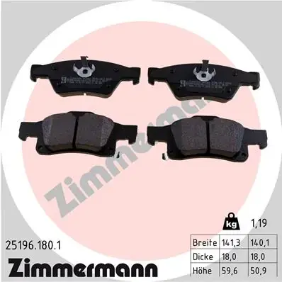 Колодки гальмівні (задні) Jeep Grand Cherokee 3.0 CRD/3.6-5.7 10- (Teves) 25196.180.1 ZIMMERMANN 25196-180-1 (фото 1)