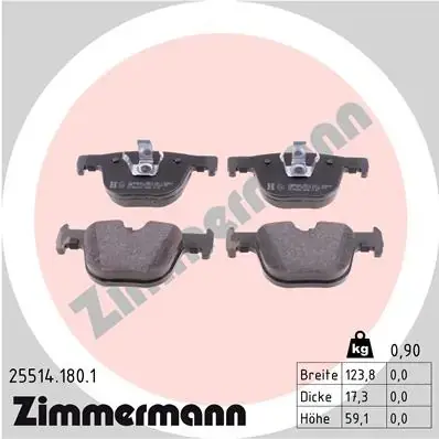 Колодки гальмівні (задні) BMW 3 (F30/F31/F34/F80)/4 (F32/F36/F82) 11- (Ate-Teves) 25514.180.1 ZIMMERMANN 25514-180-1 (фото 1)