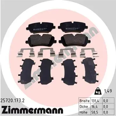 Колодки гальмівні (задні) Land Rover Range Rover/Discovery 2.0/3.0/5.0D 4x4 12- (TRW) (з аксесуар) 25720.173.2 ZIMMERMANN 25720-173-2 (фото 1)