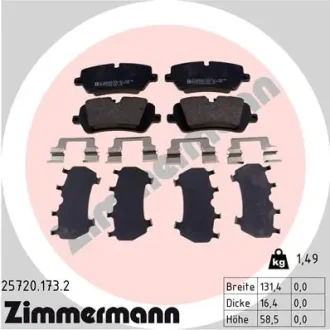 Колодки гальмівні (задні) Land Rover Range Rover/Discovery 2.0/3.0/5.0D 4x4 12- (TRW) (з аксесуар) 25720.173.2 ZIMMERMANN 25720-173-2
