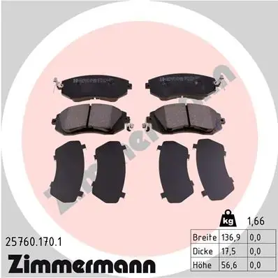 Колодки гальмівні (передні) Toyota GT 86/Subaru Forester/Impreza/Legace V/Outback/XV 12- (Sumitomo) 25760.170.1 ZIMMERMANN 25760-170-1 (фото 1)
