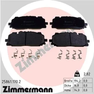 Колодки гальмівні (передні) Audi A5/Q7 2.0-3.0 D 15-/VW Touareg 17- (Akebono) (з аксесуарами) 25861.170.2 ZIMMERMANN 25861-170-2