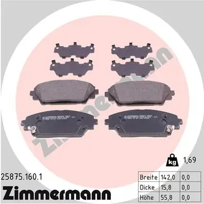 Колодки гальмівні (передні) Mazda 3 13-/CX-3 15- (Akebono) 25875.160.1 ZIMMERMANN 25875-160-1 (фото 1)
