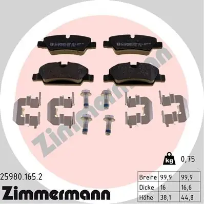 Колодки гальмівні (задні) Mini Mini Cooper/One 13- B36/B37/B46/B47/B48 25980.165.2 ZIMMERMANN 25980-165-2 (фото 1)