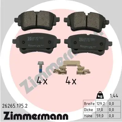 Колодки гальмівні (задні) Audi A4/A6/Q5/Q7/VW Touareg 15- 26265.175.2 ZIMMERMANN 26265-175-2 (фото 1)