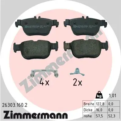 Колодки гальмівні (задні) Audi A3/Seat Leon/Skoda Octavia/VW Golf VIII 19-/Caddy 20- 26303.160.2 ZIMMERMANN 26303-160-2 (фото 1)