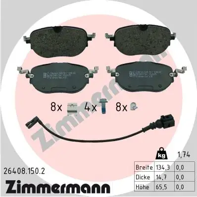 Колодки гальмівні (передні) VW ID.3 19- (+датчик) 26408.150.2 ZIMMERMANN 26408-150-2 (фото 1)