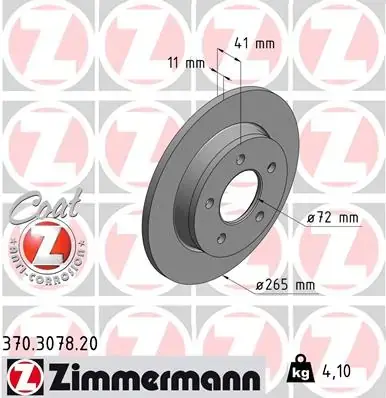 Диск гальмівний (задній) Mazda 3 1.3-2.2 MZR 04-14 (265x11) 370.3078.20 ZIMMERMANN 370-3078-20 (фото 1)