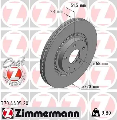 Диск гальмівний (передній) Mazda 6/CX-5/CX-9 17- (320x28) PRO 370.4405.20 ZIMMERMANN 370-4405-20 (фото 1)