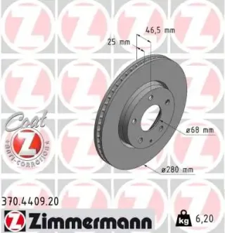 Диск гальмівний (передній) Mazda 3 1.5/1.8 18- (280x25) 370.4409.20 ZIMMERMANN 370-4409-20