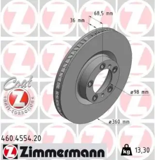 Диск гальмівний (передній) Porsche Taycan 19-(360x36) (R) 460.4554.20 ZIMMERMANN 460-4554-20