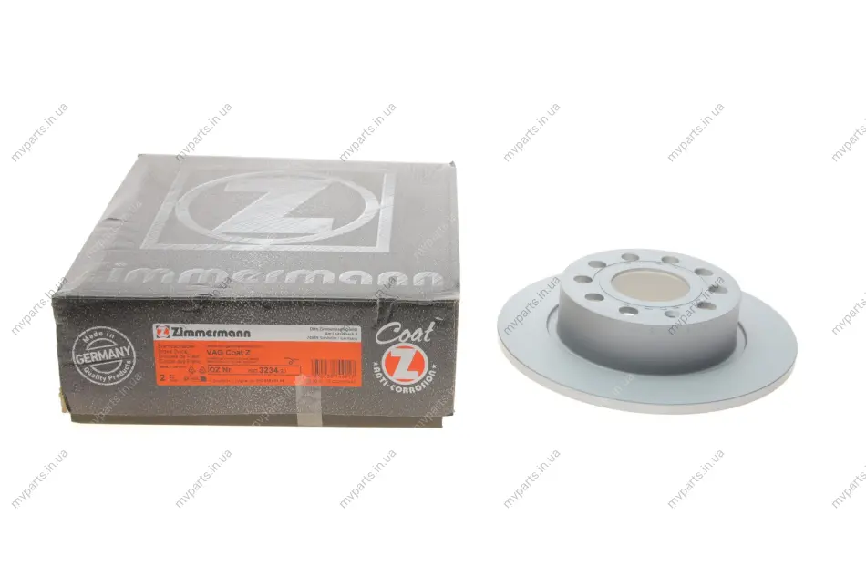 Диск гальмівний (задній) Audi A3//VW Caddy III 04-15/Skoda Octavia III/IV 03- (253x10)(з покриттям) 600.3234.20 ZIMMERMANN 600-3234-20 (фото 1)